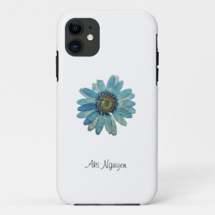 Blauwe Daisy Witte achtergrond met Veranderingsnaa Case-Mate iPhone Case