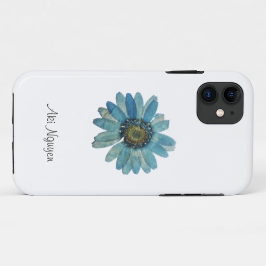 Blauwe Daisy Witte achtergrond met Veranderingsnaa Case-Mate iPhone Case (Achterkant (horizontaal))