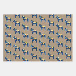 Blauwe Dala Horse Wrapping Paper Flat Sheet Set va