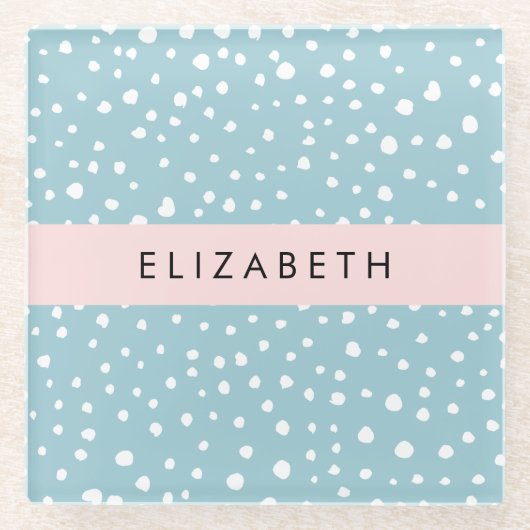 Blauwe Dalmatische Vlekken, Dalmatische Stippen, J Glazen Onderzetter (Voorkant)