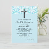 Blauwe Damask Boys Communityuitnodiging Kaart (Staand voorkant)