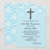 Blauwe Damask Boys Communityuitnodiging Kaart (Voorkant / Achterkant)