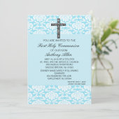 Blauwe Damask Boys Communityuitnodiging Kaart (Staand voorkant)