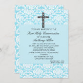 Blauwe Damask Boys Communityuitnodiging Kaart (Voorkant / Achterkant)