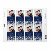 Blauwe Damask Foto Bruiloft Labels (Full Sheet)