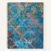 Blauwe damask  patroonscriptnaam notitieboek (Voorkant)