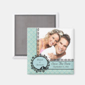 Blauwe Damask Tortelduifjes Foto Save The Date Mag Magneet (Voorkant / Achterkant)