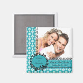 Blauwe Damask Tortelduifjes Foto Save The Date Mag Magneet (Voorkant / Achterkant)