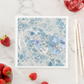 Blauwe Damask Victoriaans paraplu Ephemera Floral Servet (Insitu)