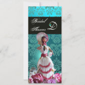 BLAUWE DAMASKBEDING - VRIJGEZELLENFEEST MONOGRAM KAART (Voorkant)