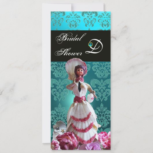 BLAUWE DAMASKBEDING - VRIJGEZELLENFEEST MONOGRAM KAART (Voorkant)