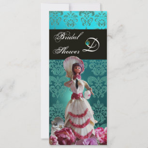 BLAUWE DAMASKBEDING - VRIJGEZELLENFEEST MONOGRAM KAART