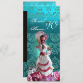 BLAUWE DAMASKBEDING - VRIJGEZELLENFEEST MONOGRAM KAART (Voorkant / Achterkant)