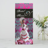 BLAUWE DAMASKBEDING - VRIJGEZELLENFEEST MONOGRAM KAART (Staand voorkant)