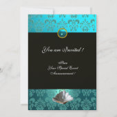 BLAUWE DAMASKBEDING - VRIJGEZELLENFEEST MONOGRAM KAART (Achterkant)