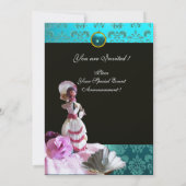 BLAUWE DAMASKBEDING - VRIJGEZELLENFEEST MONOGRAM KAART (Achterkant)