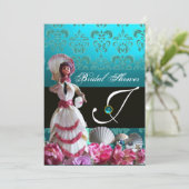 BLAUWE DAMASKBEDING - VRIJGEZELLENFEEST MONOGRAM KAART (Staand voorkant)