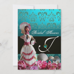 BLAUWE DAMASKBEDING - VRIJGEZELLENFEEST MONOGRAM KAART