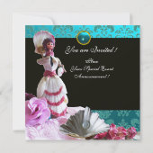 BLAUWE DAMASKBEDING - VRIJGEZELLENFEEST MONOGRAM KAART (Achterkant)