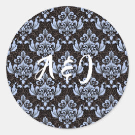 Blauwe Damaslabels met Initialen Ronde Sticker