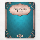 Blauwe damast brons Victoriaans sierbekleding eleg Muismat (Voorkant)