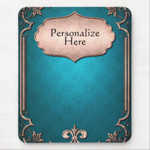 Blauwe damast brons Victoriaans sierbekleding eleg Muismat