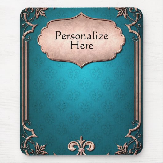 Blauwe damast brons Victoriaans sierbekleding eleg Muismat (Voorkant)