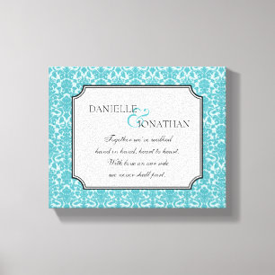 Blauwe damast bruiloft offerte gepersonaliseerde c canvas afdruk