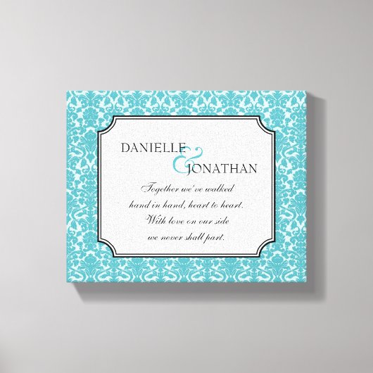 Blauwe damast bruiloft offerte gepersonaliseerde c canvas afdruk (Voorkant)