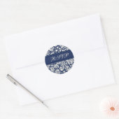 Blauwe Damast Bruiloft RSVP Envelope Seals Ronde Sticker (Envelop)