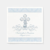 Blauwe Damast Cross Doop Communie Servetten (Voorkant)