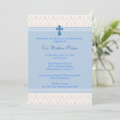 Blauwe Damast Doop/Doopuitnodiging Kaart (Staand voorkant)