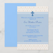 Blauwe Damast Doop/Doopuitnodiging Kaart (Voorkant / Achterkant)