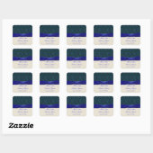 blauwe damast en lint bruiloft sticker (Vel)