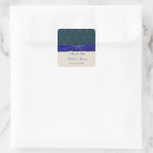 blauwe damast en lint bruiloft sticker (Tas)