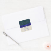 blauwe damast en lint bruiloft sticker (Envelop)