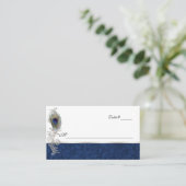 Blauwe Damast en Peacock Veer Bruiloft Plaats Kaar Plaatskaartje (Staand voorkant)