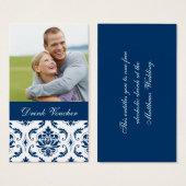 Blauwe Damast Foto Bruiloft Drink Voucher Visitekaartje (Voorkant /achterkant)