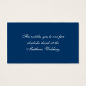 Blauwe Damast Foto Bruiloft Drink Voucher Visitekaartje (Achterkant)