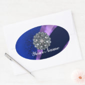Blauwe damast & kristal ovale sticker (Envelop)
