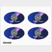 Blauwe damast & kristal ovale sticker (Vel)