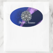 Blauwe damast & kristal ovale sticker (Tas)