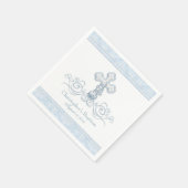 Blauwe Damast Kruis Doop Communie Servetten (Hoek)