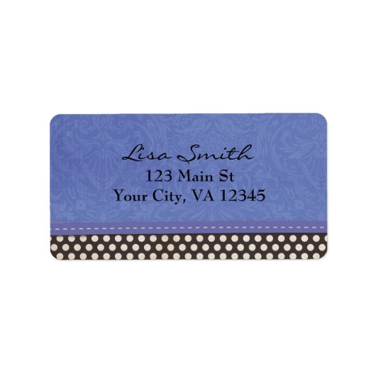 Blauwe Damast met zwarte en witte stippen Etiket (Voorkant)