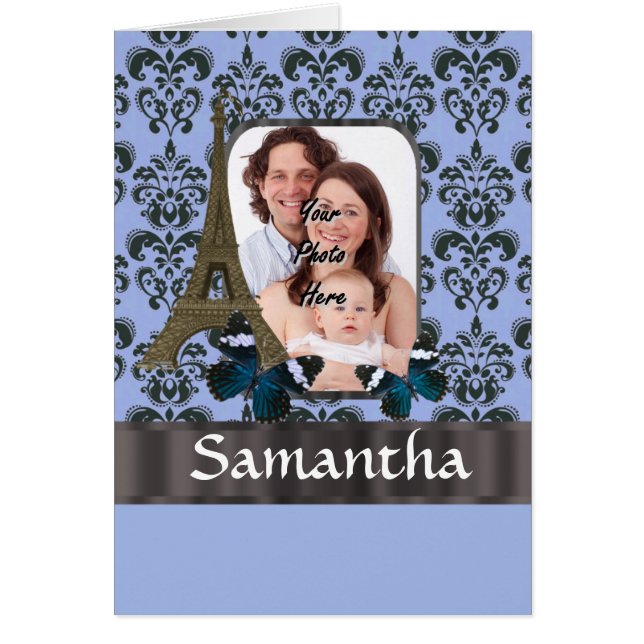 Blauwe damast Paris collage (Voorkant)