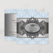 Blauwe Damast Prins Baby Jongens Shower Kaart (Voorkant / Achterkant)