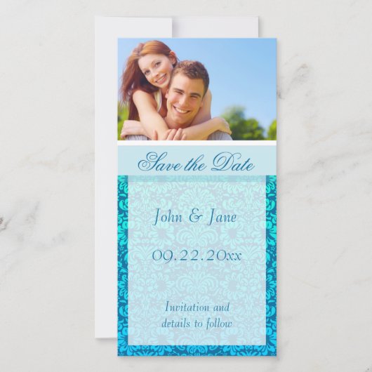 Blauwe Damast "Save the Date"-foto Save The Date (Voorkant)