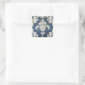 blauwe damast vierkante sticker (Tas)