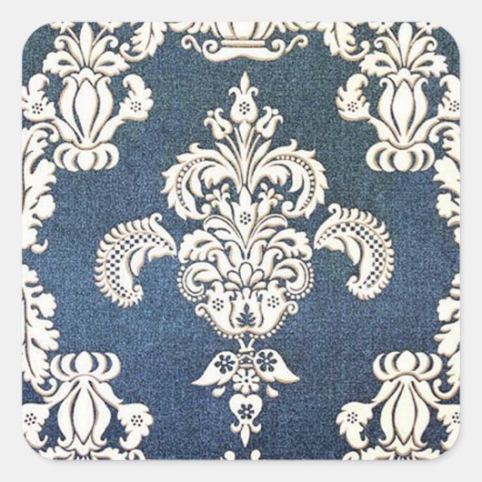 blauwe damast vierkante sticker (Voorkant)