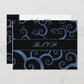 blauwe damast Wedding rvp kaart (Voorkant / Achterkant)